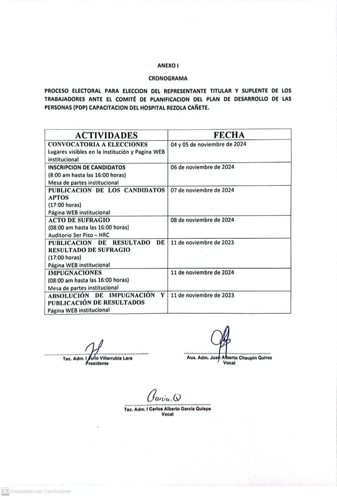 Imagen del comunicado